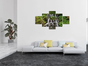 Obraz wodospadów w tropikalnym lesie (125x70 cm)