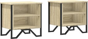 Zestaw 2 szafek nocnych z forniru dębowego Sonoma z miejscem na przechowywanie