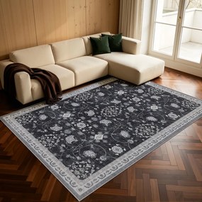 Dywan vintage INKA Floral z Efektem Postarzenia Czarno-Szary 240 cm x 340 cm