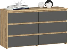 Komoda AKORD CL100 Dąb Artisan 100 cm 6 szuflad kolor Grafit Szary mat 100x35x57 cm