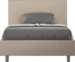 Łóżko wyposażone w stelaż z listwami z pojemnikiem tapicerowane 120x190 sztucznej skóry szaro-beżowy Adele