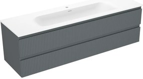 Mexen Rivel szafka łazienkowa 160 cm z umywalką Vela, 2 szuflady, ryflowana , grafit mat/biała mat - 91A20-16047-2-BFF66-W23M