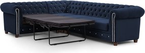 Niebieski aksamitny rozkładany narożnik (lewostronny/w kształcie litery L) York Blik – Ropez