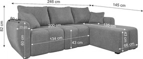 Rozkładana narożna sofa SEVIO 246x145 cm, ciemnoszara, uniwersalna + 2 poduszki GRATIS