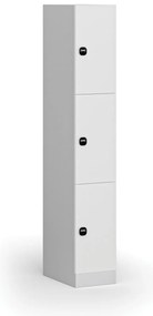 Szafka skrytkowa, 3 schowki, 1850 x 300 x 500 mm, demontaż, zamek RFID, drzwi laminowane, biała