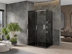Mexen Omega kabina prysznicowa rozsuwana 100 x 80 cm, grafit, chrom + brodzik Flat, czarny - 825-100-080-01-40-4070