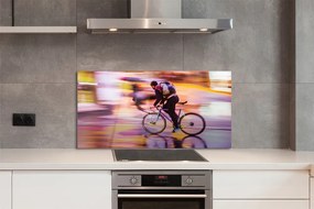 Szklany Panel Człowiek i Rower w Blasku Świateł