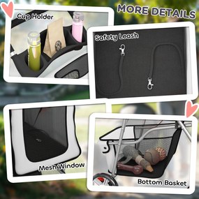 PawHut Wózek składany dla psów z odblaskowymi paskami, koszem na przechowywanie, poduszką dla małych psów do 10 kg, 77x44x102 cm, szary | Aosom PL