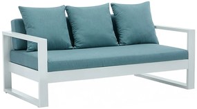 Kanapa ogrodowa 3-osobowa z aluminium - Biały z niebieskimi poduszkami - MOLOKAI marki MYLIA