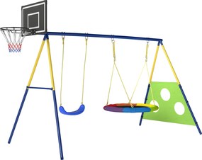 AIYAPLAY Stelaż huśtawki 4 w 1 - zestaw do 150 kg z huśtawką gniazdo, koszem do koszykówki, bramką do piłki nożnej i huśtawką typu U 288 x 160 x 220 cm | Aosom PL