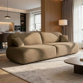 Sofa AVERIO Rozkładana Dwuosobowa Brązowa Boucle Nowoczesna