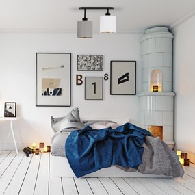 Lampa sufitowa czarna dwupunktowy spot z szaro-białymi abażurami C-330