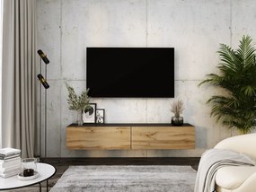 Zawieszana szafka RTV, 170 x 34 x 32 cm, Dąb Wotan / Czarny Mat