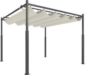 Outsunny Pergola Ogrodowa, 3 x 3 m, Rozsuwany Dach i Magnetyczna Podkładka, Baldachim Zewnętrzny, Pawilon Ogrodowy, UPF30+, Metal, Kremowobiały
