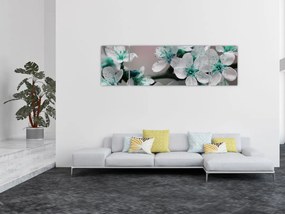 Obraz kwiatu - turkusowy (170x50 cm)