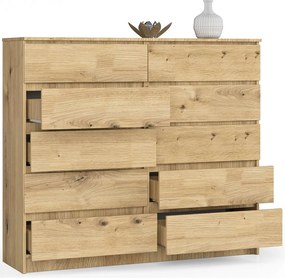Komoda: 10 szuflad, ręcznie wykonany dąb, 138 x 121 x 40 cm