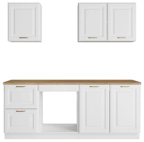 Zestaw mebli kuchennych - Z blatem 200 cm - Biały i naturalny - CELOMIA