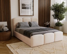BESILIO Łóżko tapicerowane sypialniane 200x200 Camille - łóżko z pojemnikiem i stelażem drewnianym, - Beżowy