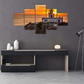 Obraz latarni morskiej o zachodzie słońca (125x70 cm)