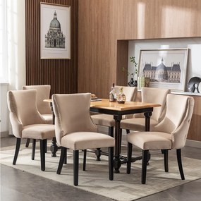Zestaw 6 krzeseł do jadalni - 50 x 41 x 91 cm - Aksamit z guzikami + rama z litego drewna - Aksamit - beżowy