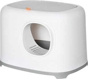 PawHut kuweta dla kota z ażurowym dnem i otwieranym dachem, kolor biały + jasnoszary, 55 x 40 x 39 cm