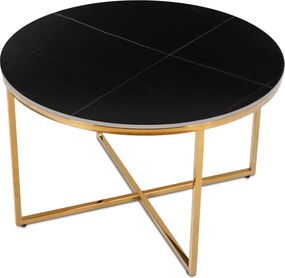 Stolik Kawowy Ceramiczny MARINE 80 cm Czarny Marmur Mat/Złoty Nowoczesny Glamour