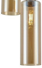 Lampa wisząca w stylu hotelowym, ciemny brąz z bursztynowym szkłem, 5-punktowa - StavelotElegancki hotelowy Oswietlenie wewnetrzne