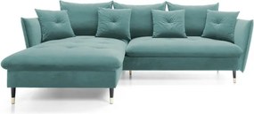 Narożnik GLAM Lewostronny z funkcją spania, zestaw z poduszkami wolnostojący tkanina RIVIERA 76 Miętowy DOMO HOME