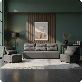 Zestaw KIMO funkcja spania sofa fotele Family Meble c. szary Hunter welur