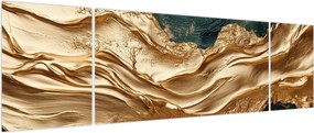 Obraz - Zielona abstrakcja ze złotem II. (170x50 cm)