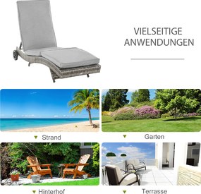 Outsunny leżak z poduszką, wygląd rattanu, szary 207 x 70 x 70 cm