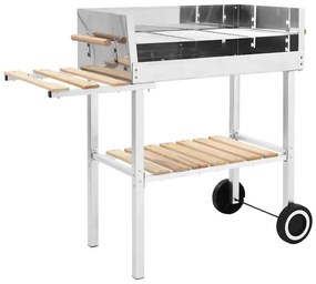 Grill węglowy srebrny na wózku z 2 półkami H1-P15