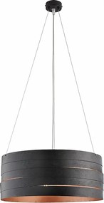 Mambo – lampa wisząca z czarnego lakierowanego żelaza, dekor czarny na zewnątrz i antyczna miedź wewnątrz, regulowane linki stalowe, 3 światła