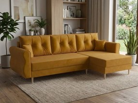 Rozkładana narożna sofa SILVIANO 230x140 cm, musztardowa, uniwersalna