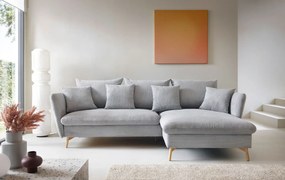 Popielata sztruksowa kanapa narożna z pojemnikiem H9-L51