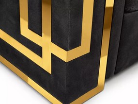 Sofa Magnelio 2-osobowa czarna welurowa z złotymi detalami – styl glamour