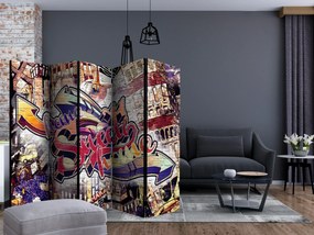 Parawan dwustronny Street art 225x172 cm 5-częściowy biały ARTGEIST B