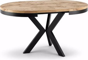Stół okrągły rozkładany Spring 100–138 cm – industrialny stół do jadalni, metalowa podstawa, blat z płyty laminowanej