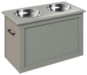 PawHut Stacja Karmienia Podwyższona z 1 Schowkiem i 2 Miskami ze Stali Nierdzewnej, 60 cm x 30 cm x 41 cm, Szary