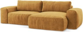Musztardowy rozkładany narożnik z tkaniny szenilowej (prawostronny/z szezlongiem) Kuki – Makamii
