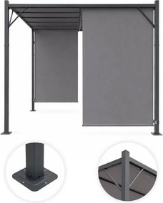 Szara pergola ogrodowa FG-362 z regulowanym zadaszeniem i roletami bocznymi
