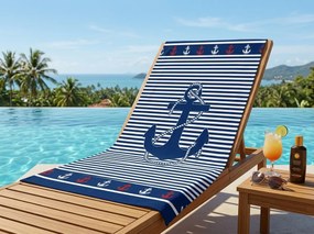 Szybkoschnący ręcznik plażowy MARITIMO niebiesko-biały 70 x 140 cm, 100% mikrofibra