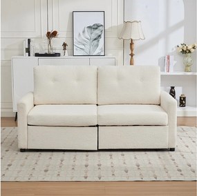 Sofa 2-osobowa z tkaniny w kolorze kości słoniowej z 2 szufladami do przechowywania - Styl nowoczesny