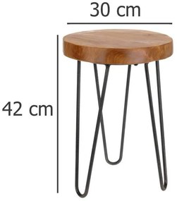 Drewniany stołek, taboret z metalowymi nogami, industrial, natural style
