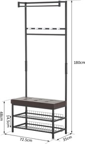 Wieszak HOMCOM na płaszcze i buty z siedziskiem Metalowy design 725x35x180cm Praktyczny i stylowy | Aosom PL