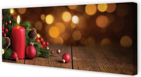 Obraz na płótnie Świeca, Gałązki i Bombki na Desce