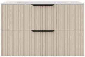 Szafka łazienkowa wisząca  prążkowana z umywalką do zabudowy - Kolor beżowy - 80 cm - DALIKO