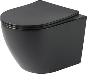 Miska WC wisząca bezkołnierzowa czarna matowa DECOS Black Matt MINI z deską wolnoopadającą typu Slim