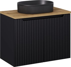 Szafka 2-drzwiowa Nova 80 cm z czarną umywalką Beyond, czarny mat/dąb coast evoke