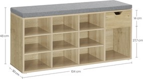 Szafka na buty z siedziskiem 104 cm Faro 024, z szufladą i półkami, dąb artisan